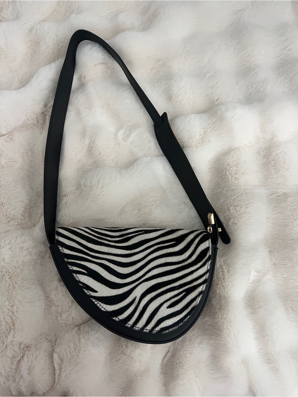 Zebra Print Half-Moon Shoulder Bag - Black/White